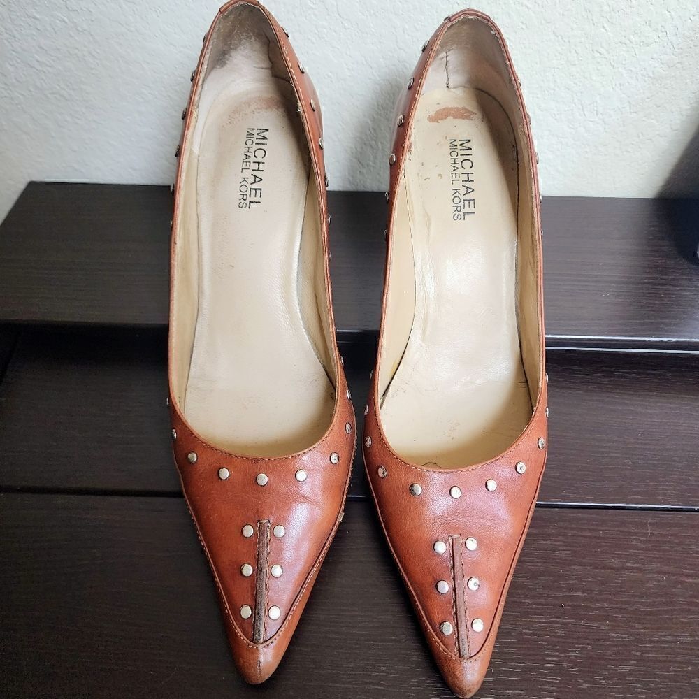 Michael Kors brown studded leather heels 8